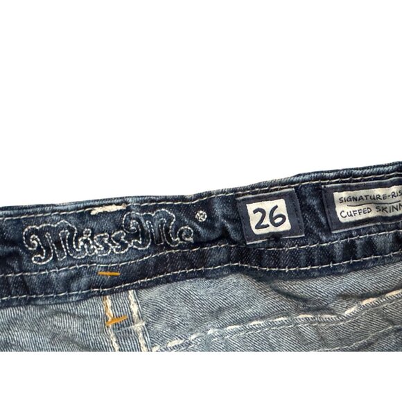 Miss Me Womens Signature-Rise Cuffed Skinny Distressed Jeans With Rhinestone Bac - Picture 2 of 7
